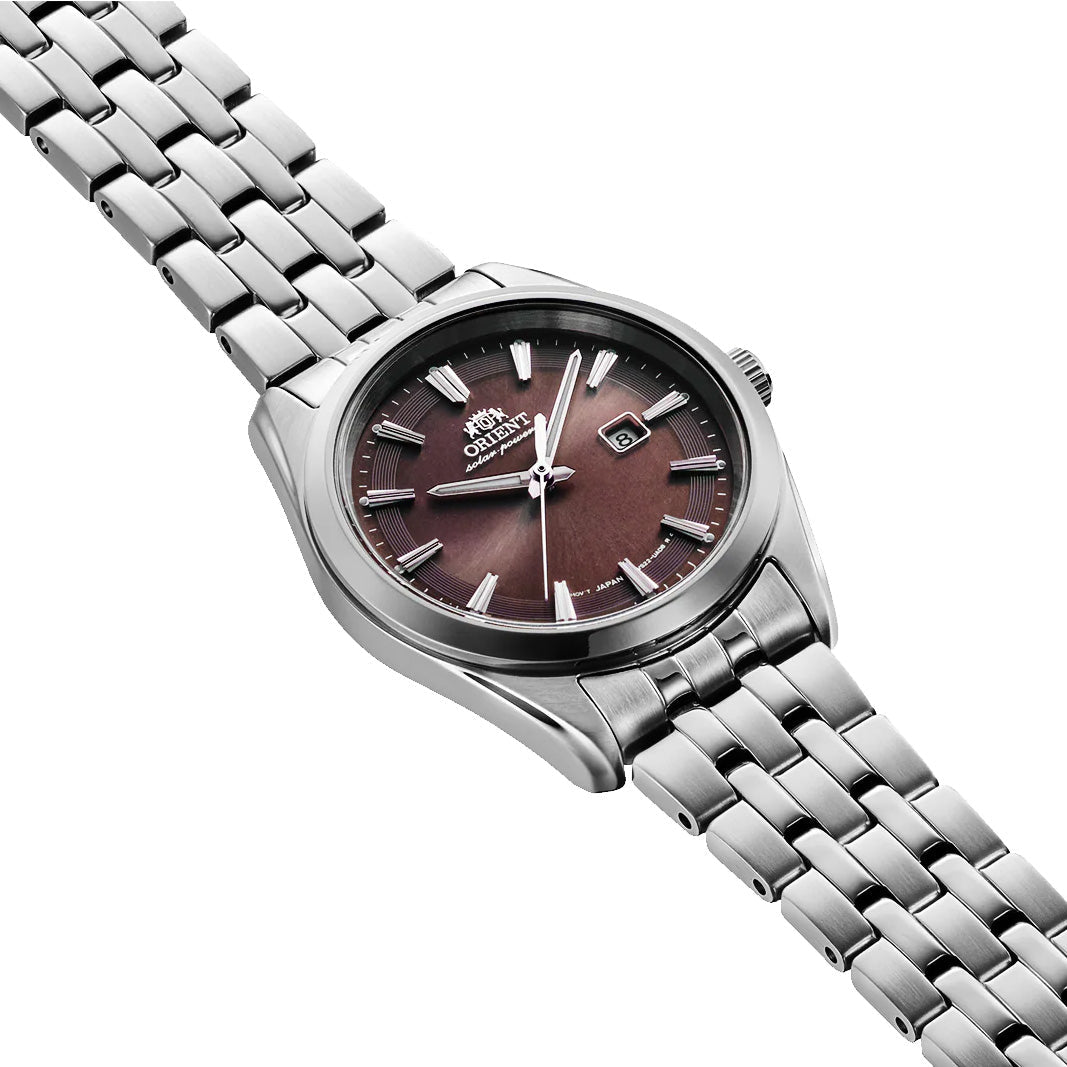 Orient Stretto Date Solar de mujer correa de metal – RA-WG0603R