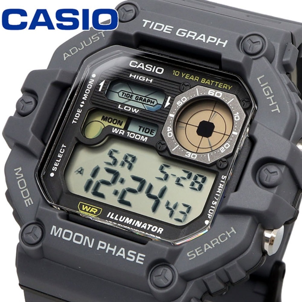 Casio Gráfica de marea, Illuminator, 10 años de batería, Fase Lunar para Hombre – WS-1700H-8AV