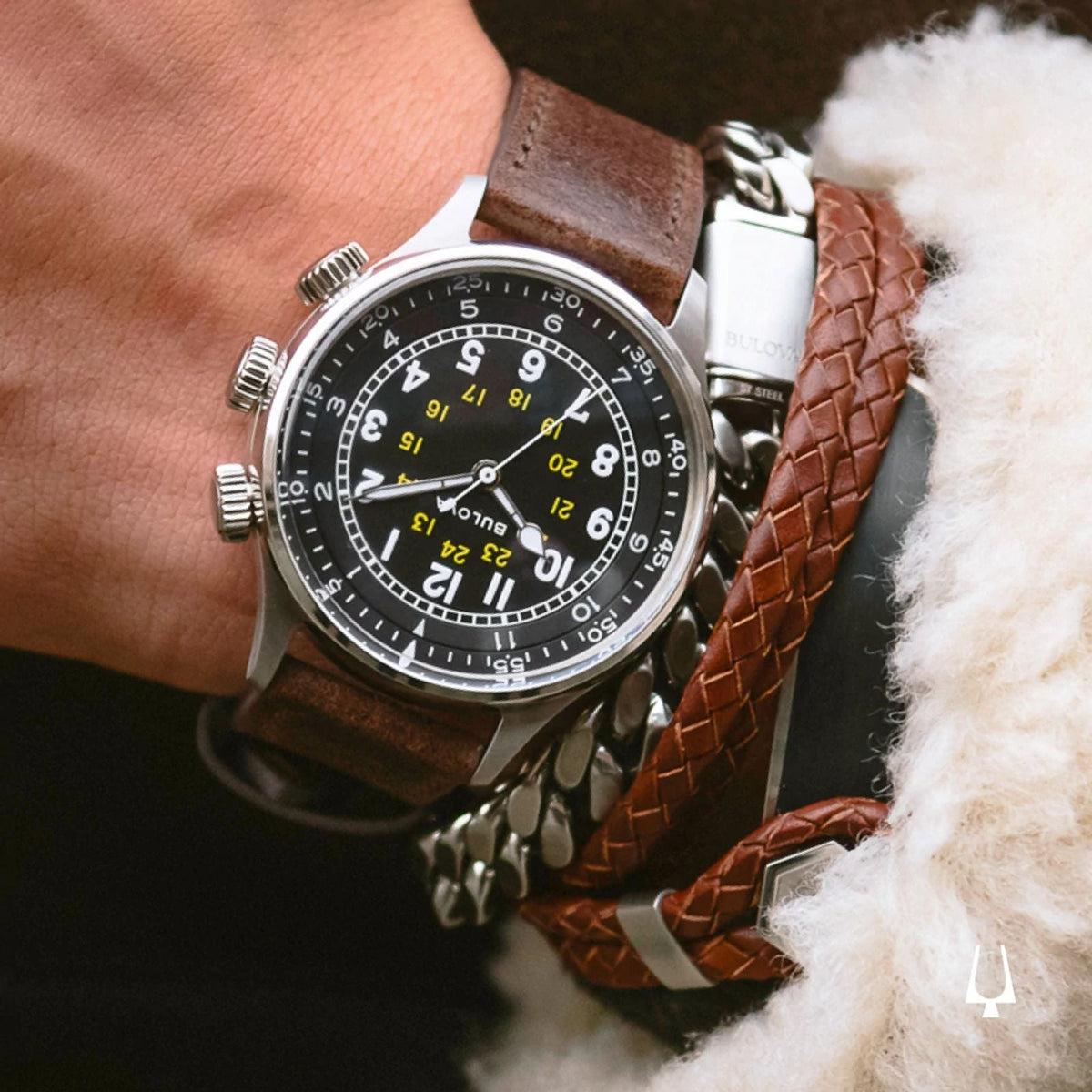 Bulova A-15 Pilot de hombre pulsera de cuero – 96A245