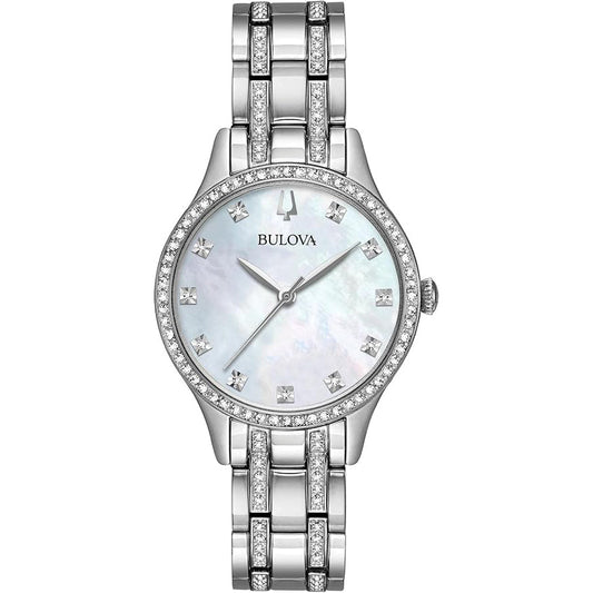 Bulova Crystal Mother of Pearl de señorita pulsera de metal 32 mm – 96X145