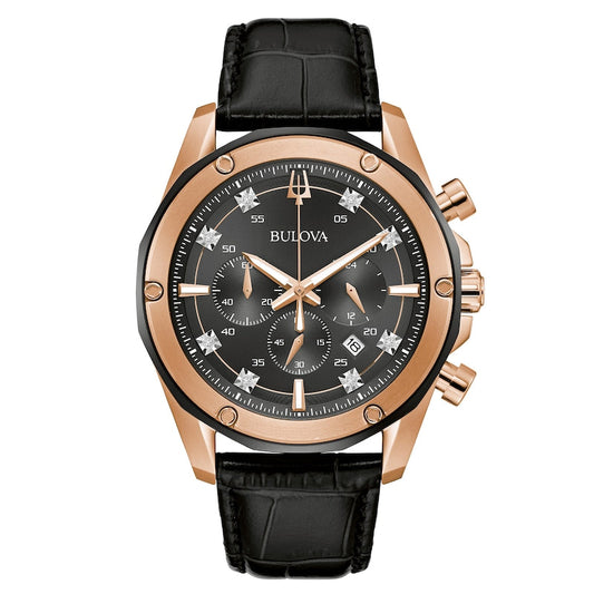 Bulova Crystal de hombre pulsera de cuero 43 mm – 98K117