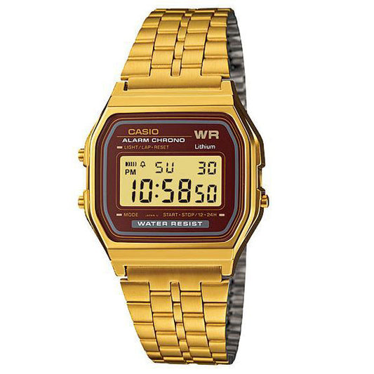 Casio Digital Vintage Clásico Unisex con Pulsera de Metal y Cronómetro – A-159WGEA-5