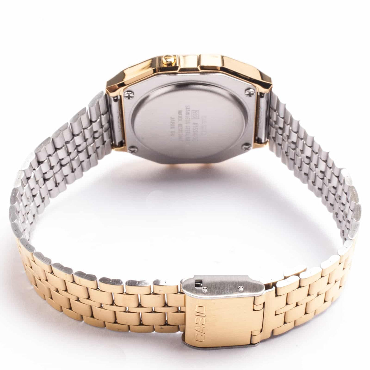 Casio Digital Vintage Clásico Unisex con Pulsera de Metal y Cronómetro – A-159WGEA-5