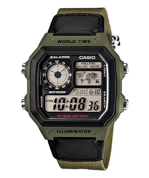 Casio para Hombre, Illuminator Hora Mundial 10 Años de Batería – AE-1200WHB-3BV