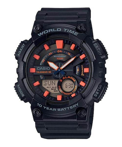 Casio para Hombre, Hora Mundial, Telememo 30, 10 Años de Batería – AEQ-110W-1A2V