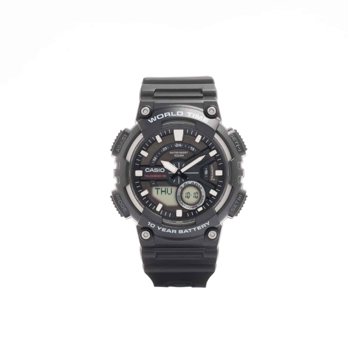 Casio para Hombre, Hora Mundial, Telememo 30, 10 Años de Batería – AEQ-110W-1AV