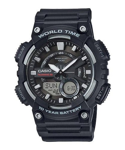 Casio para Hombre, Hora Mundial, Telememo 30, 10 Años de Batería – AEQ-110W-1AV