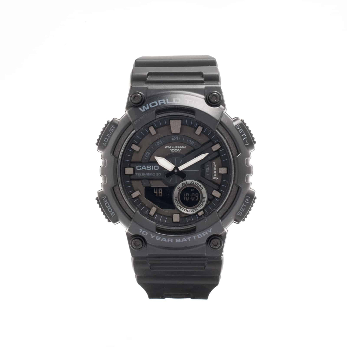 Casio para Hombre, Hora Mundial, Telememo 30, 10 Años de Batería – AEQ-110W-1BV