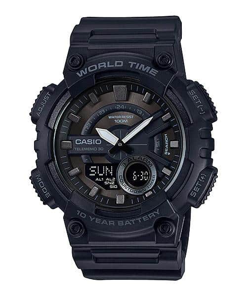 Casio para Hombre, Hora Mundial, Telememo 30, 10 Años de Batería – AEQ-110W-1BV