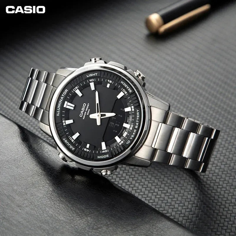Casio de hombre correa de metal doble hora – AMW-880D-1AV