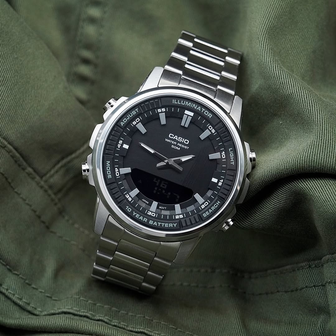 Casio de hombre correa de metal doble hora – AMW-880D-1AV