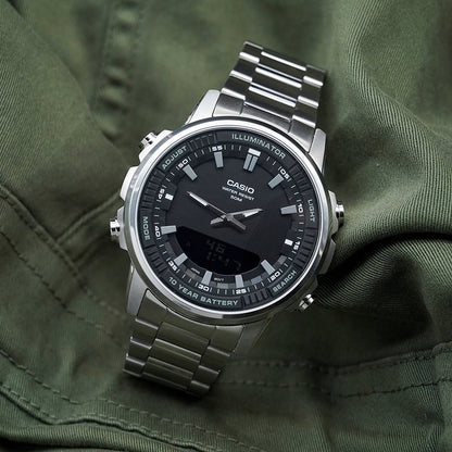 Casio de hombre correa de metal doble hora – AMW-880D-1AV