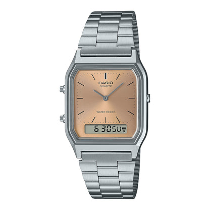 Casio Unisex doble hora correa de acero inoxidable – AQ-230A-4A