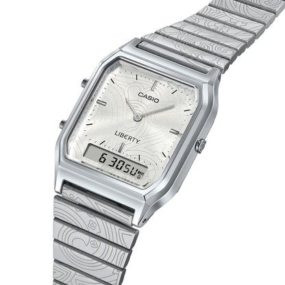 Casio x Liberty unisex correa de metal doble hora – AQ-230ELT-7A