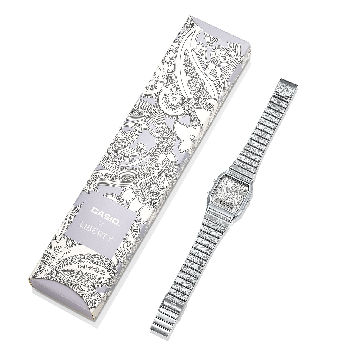 Casio x Liberty unisex correa de metal doble hora – AQ-230ELT-7A