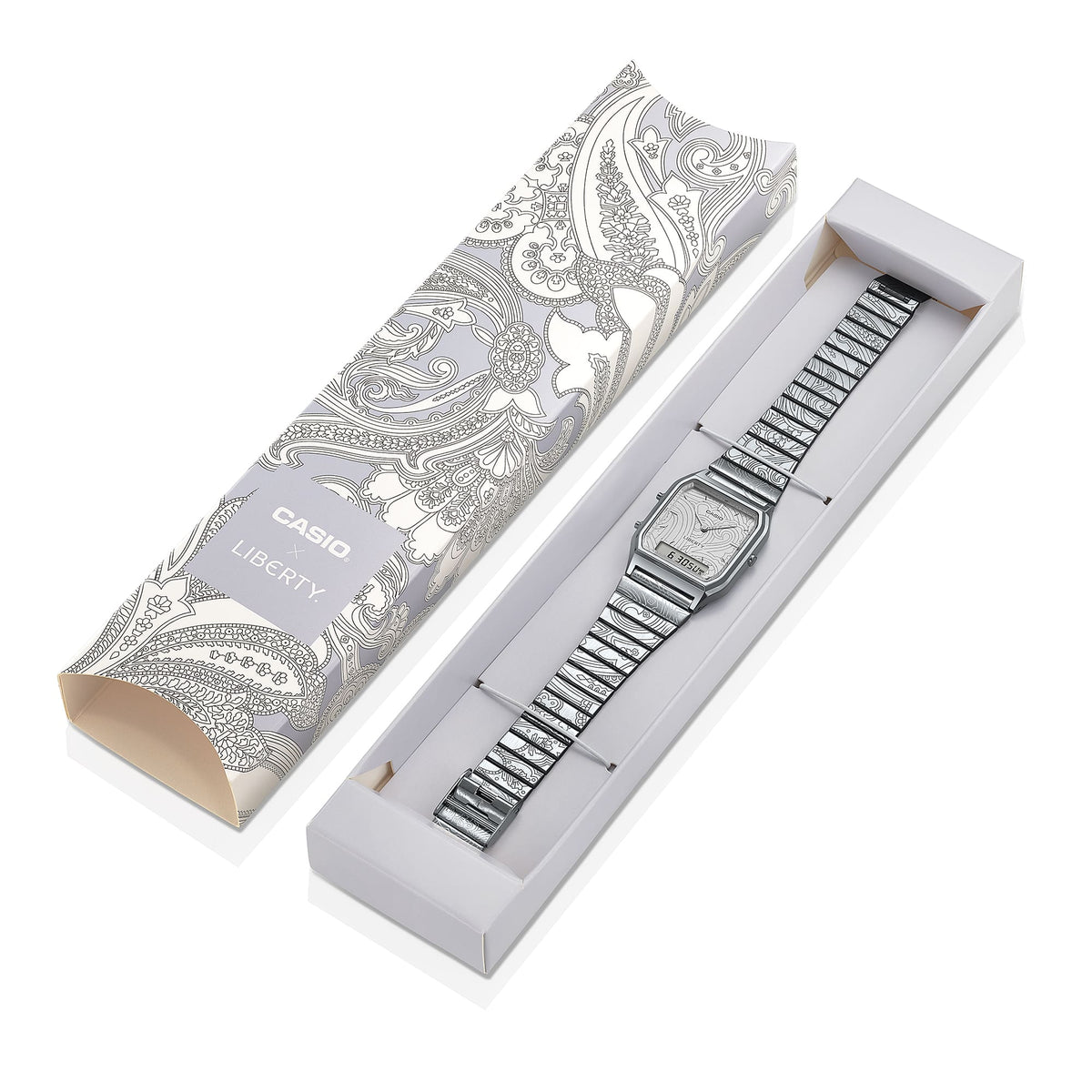 Casio x Liberty unisex correa de metal doble hora – AQ-230ELT-7A