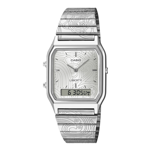 Casio x Liberty unisex correa de metal doble hora – AQ-230ELT-7A