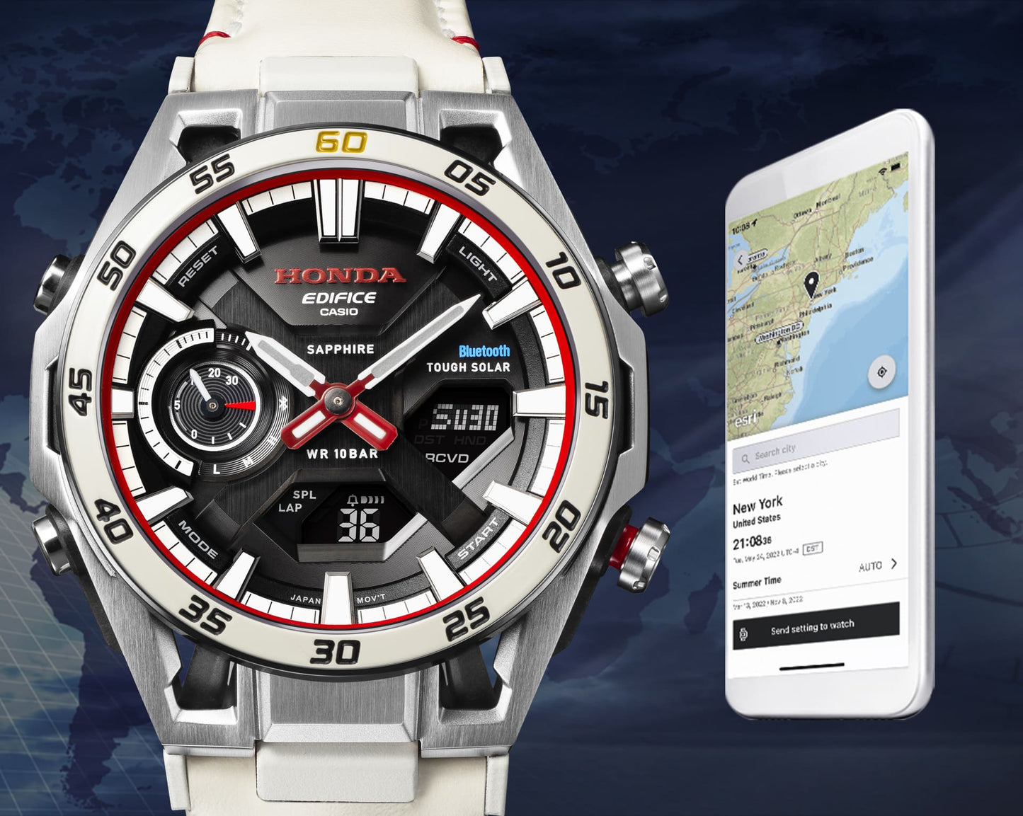 ECB-2300HR-1A Reloj Edifice Sospensione de hombre correa de cuero