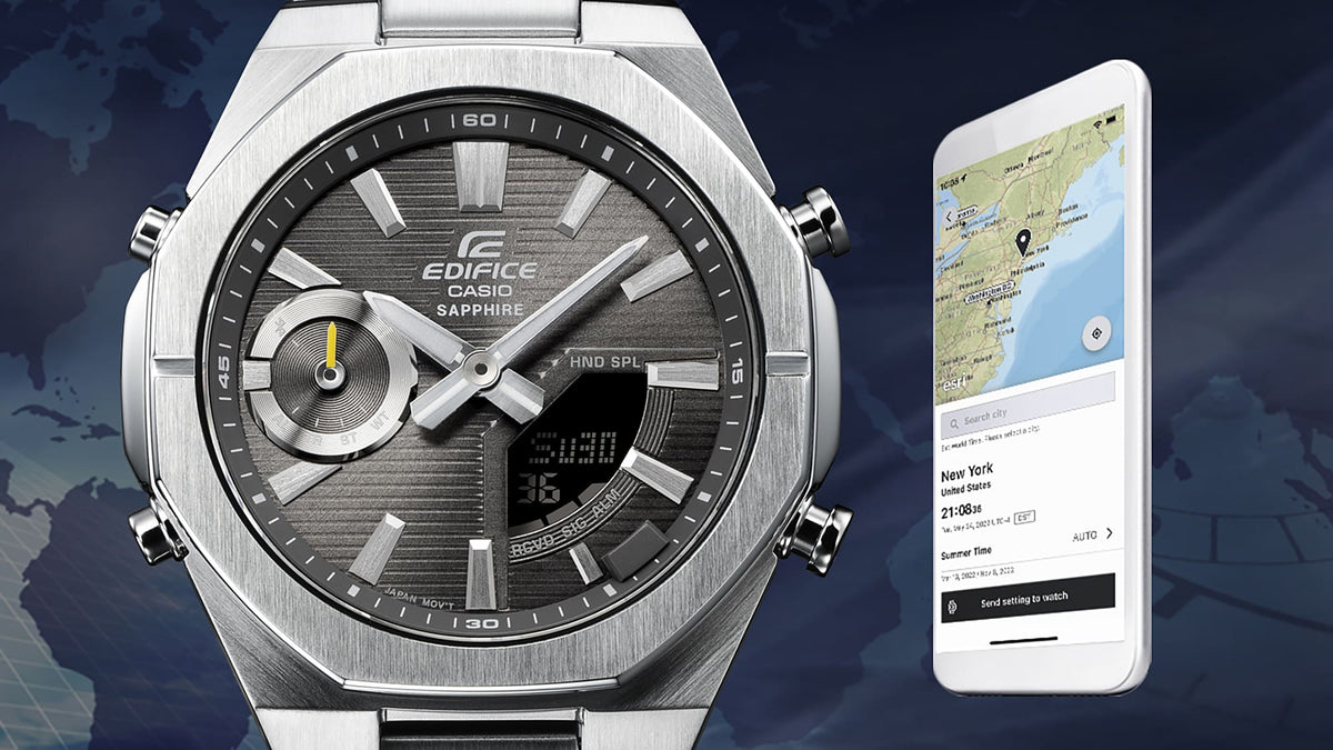 Edifice Bluetooth de caballero pulsera de metal cristal zafiro – ECB-S10DB-1A