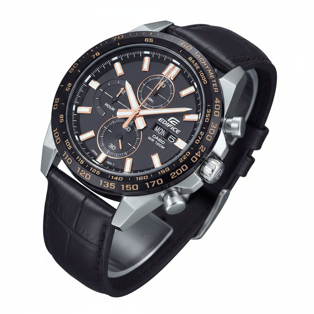 Edifice de hombre correa de piel – EFR-574BL-1AV