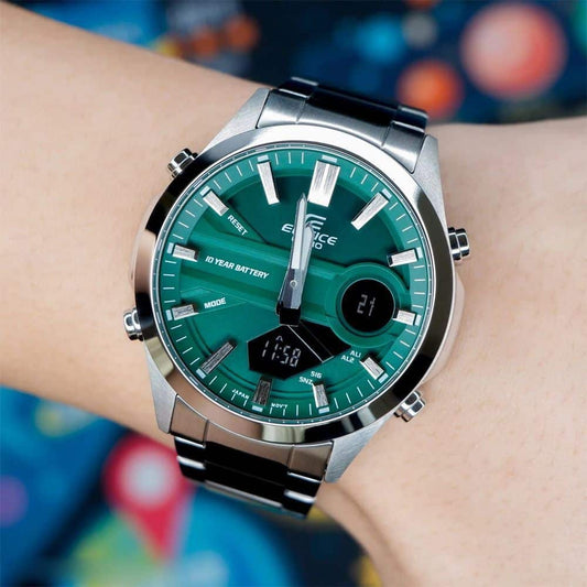 Edifice para Caballero Doble Hora Pulsera de Acero Inoxidable – EFV-C120D-3A