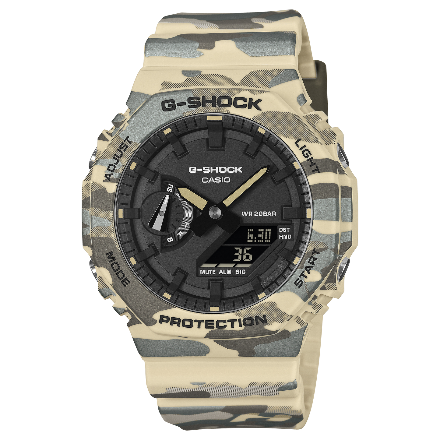 GA-2100CM-5A Reloj G-Shock unisex correa de caucho doble hora