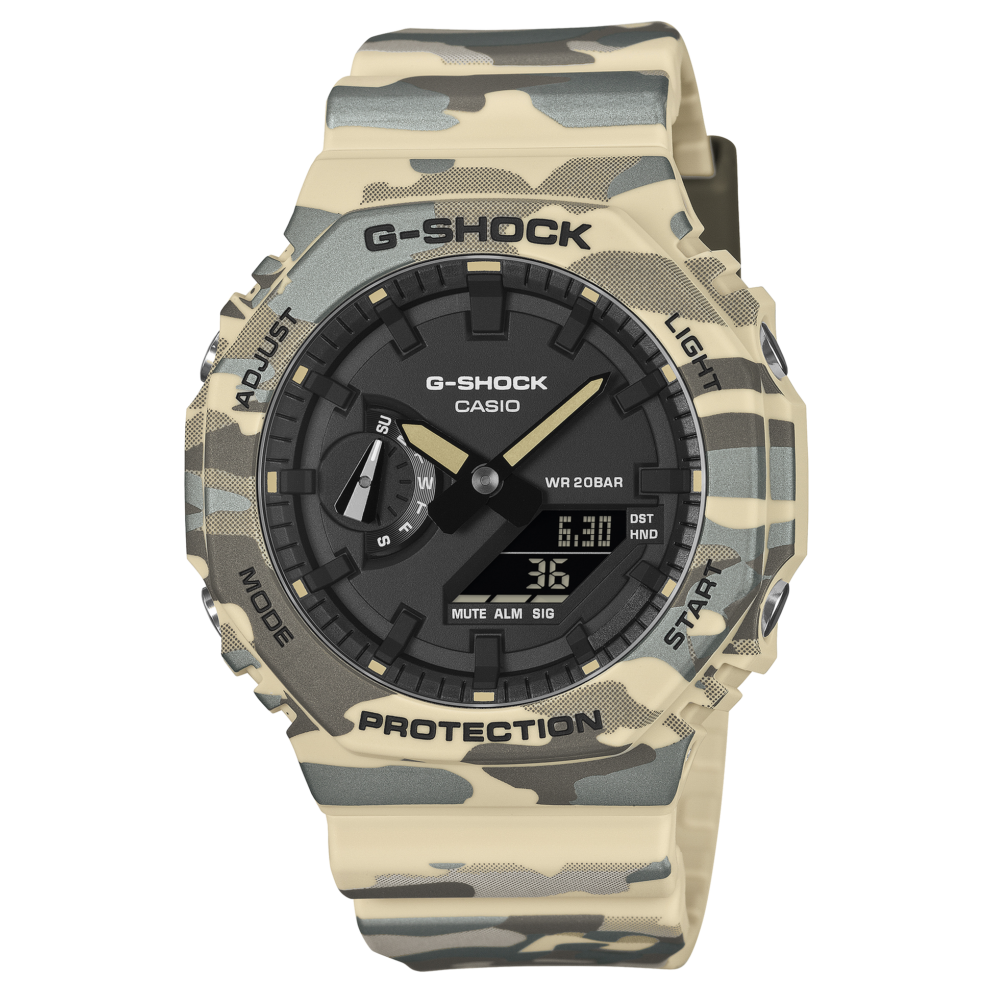 GA-2100CM-5A Reloj G-Shock unisex correa de caucho doble hora