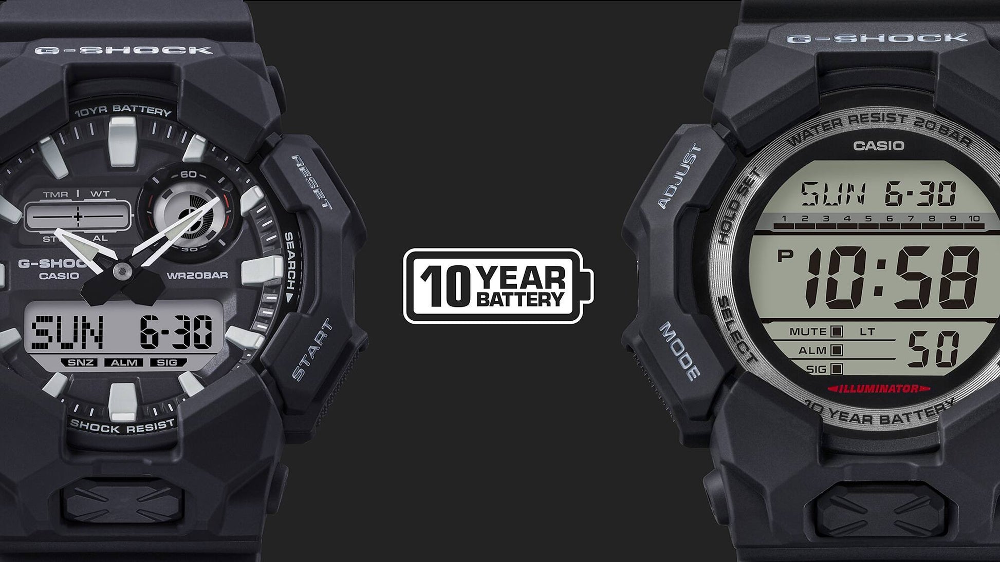 G-Shock de caballero pulsera de caucho 10 años de batería – GD-010-1A1