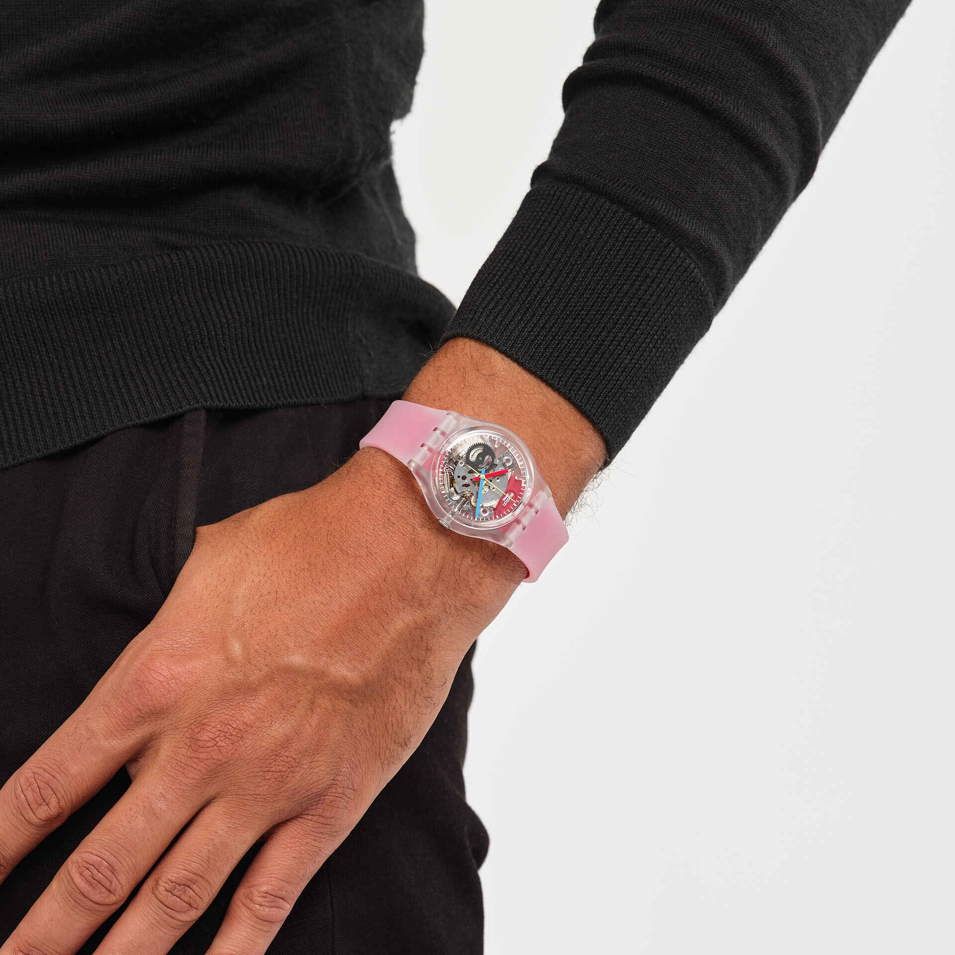 Swatch Clearly Red Striped unisex banda de resina – GE292