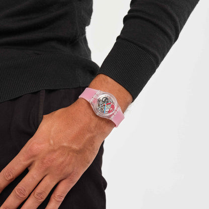 Swatch Clearly Red Striped unisex banda de resina – GE292