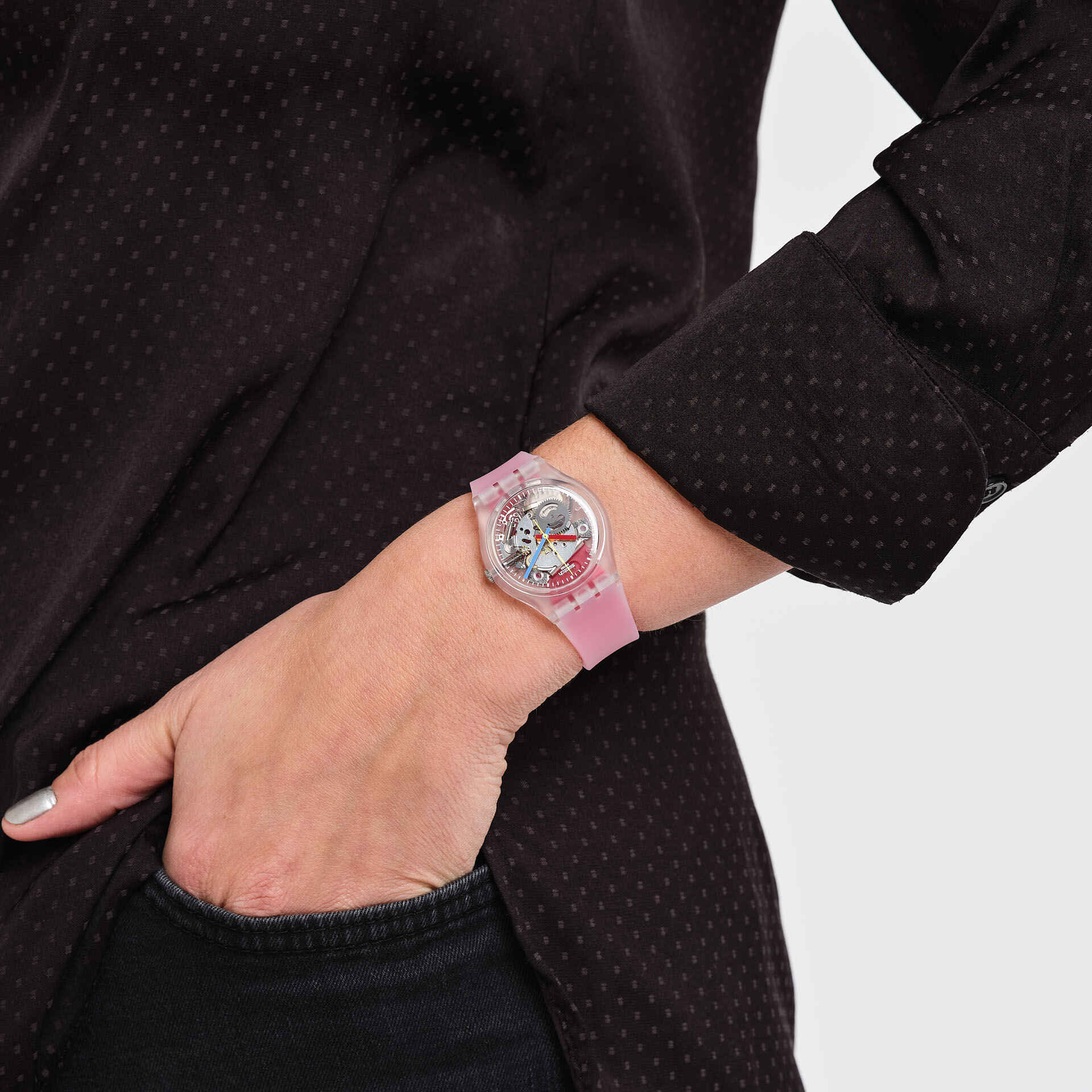 Swatch Clearly Red Striped unisex banda de resina – GE292