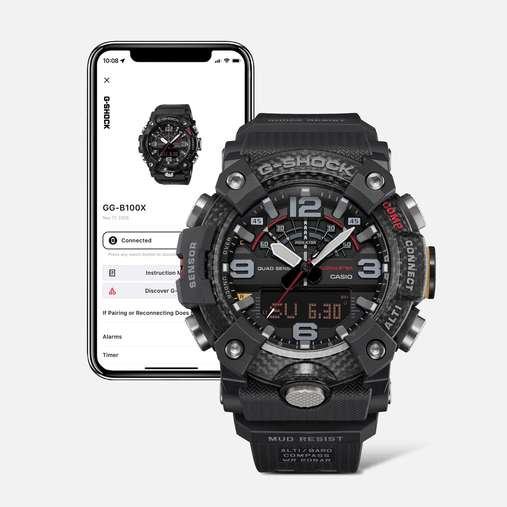 GG-B100X-1A Reloj G-Shock mudmaster Master of G de hombre correa de resina bluetooth