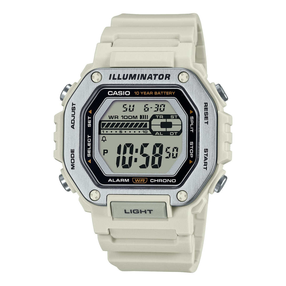 Casio Digital Illuminator para Caballero con Correa de Caucho y 10 Años de Batería – MWD-110H-8AV
