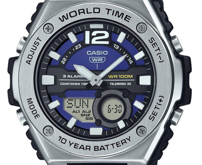 Casio Hora mundial, Telememo, 10 Años de Batería para Hombre – MWQ-100-2AV