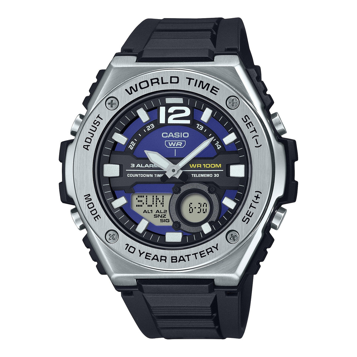 Casio Hora mundial, Telememo, 10 Años de Batería para Hombre – MWQ-100-2AV