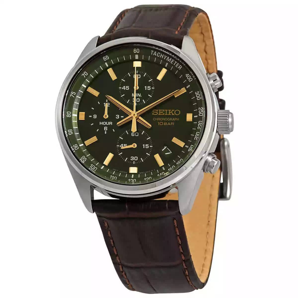 Seiko Chronograph para Hombre con Correa de Cuero – SSB385