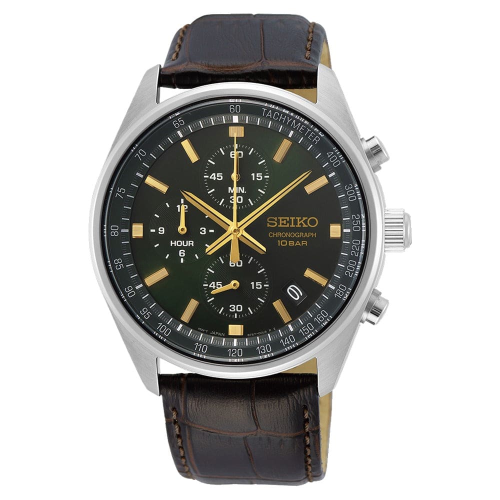 Seiko Chronograph para Hombre con Correa de Cuero – SSB385