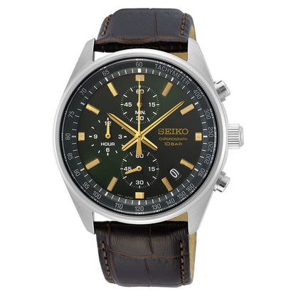 Seiko Chronograph para Hombre con Correa de Cuero – SSB385