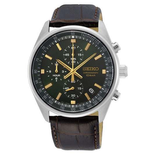 Seiko Chronograph para Hombre con Correa de Cuero – SSB385