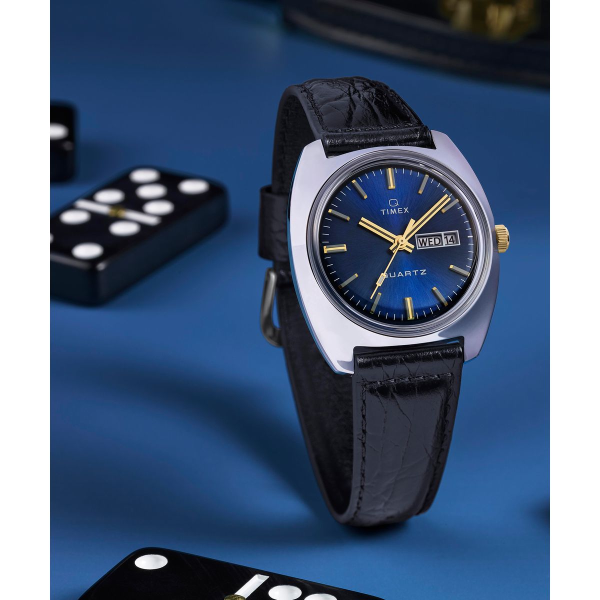 Timex Q Day/Date de hombre correa de cuero
