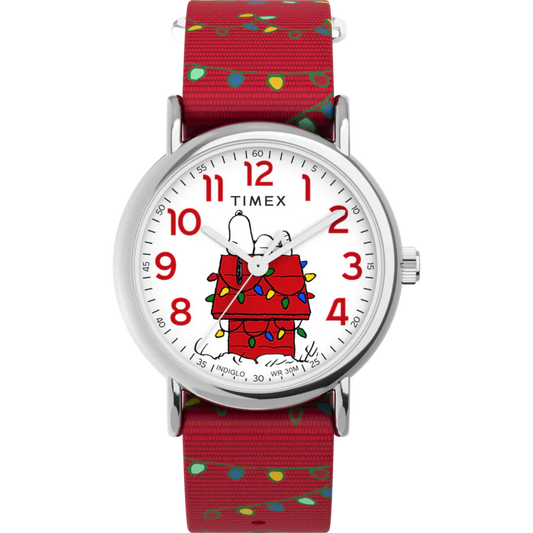 Timex x Peanuts Snoopy Holiday Unisex pulsera de tela 38 mm – TW2W80800