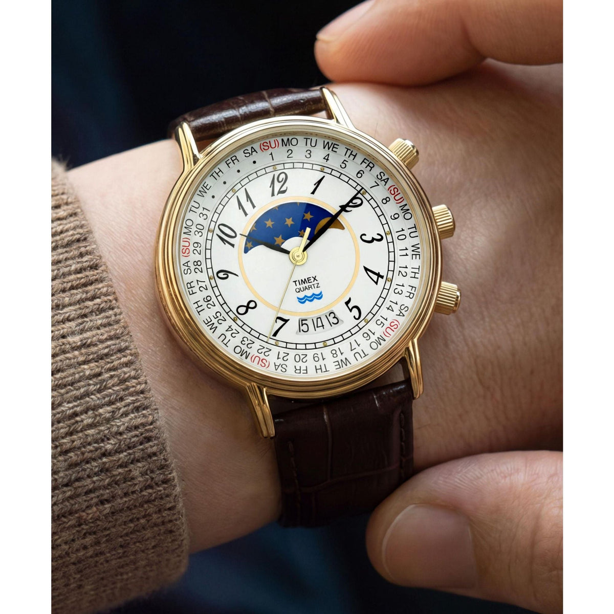 Timex Moon Phase de hombre banda de piel – TW2Y99000
