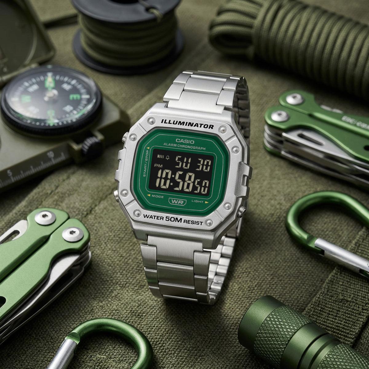 Casio unisex correa de metal digital – W-218HD-3AV