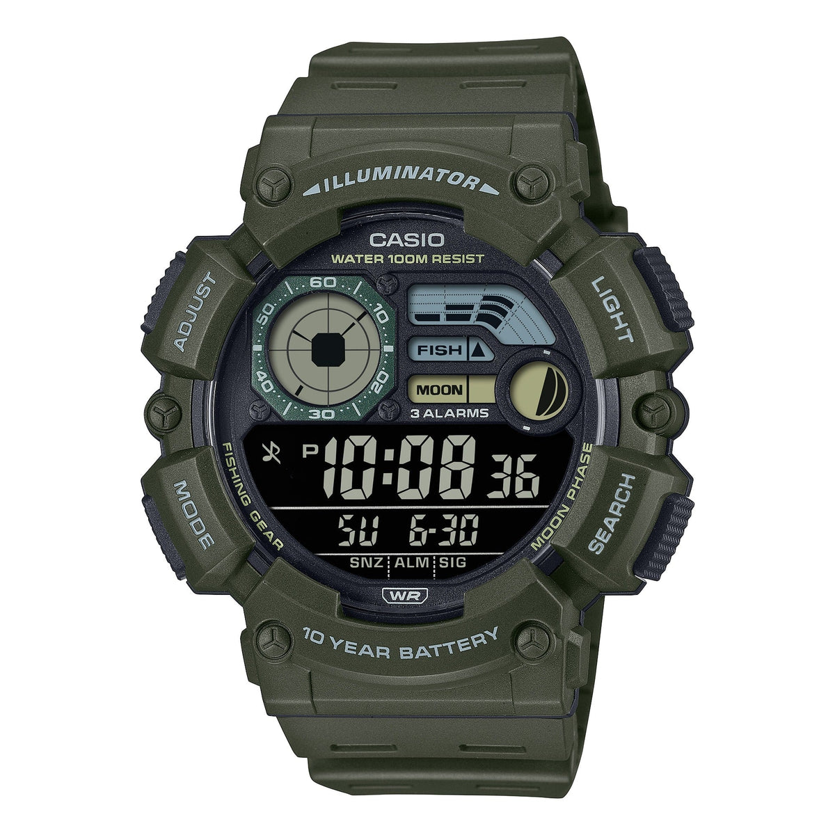 Casio Digital para Caballero con Correa de Caucho, Fishing Gear y Fase Lunar – WS-1500H-3BV