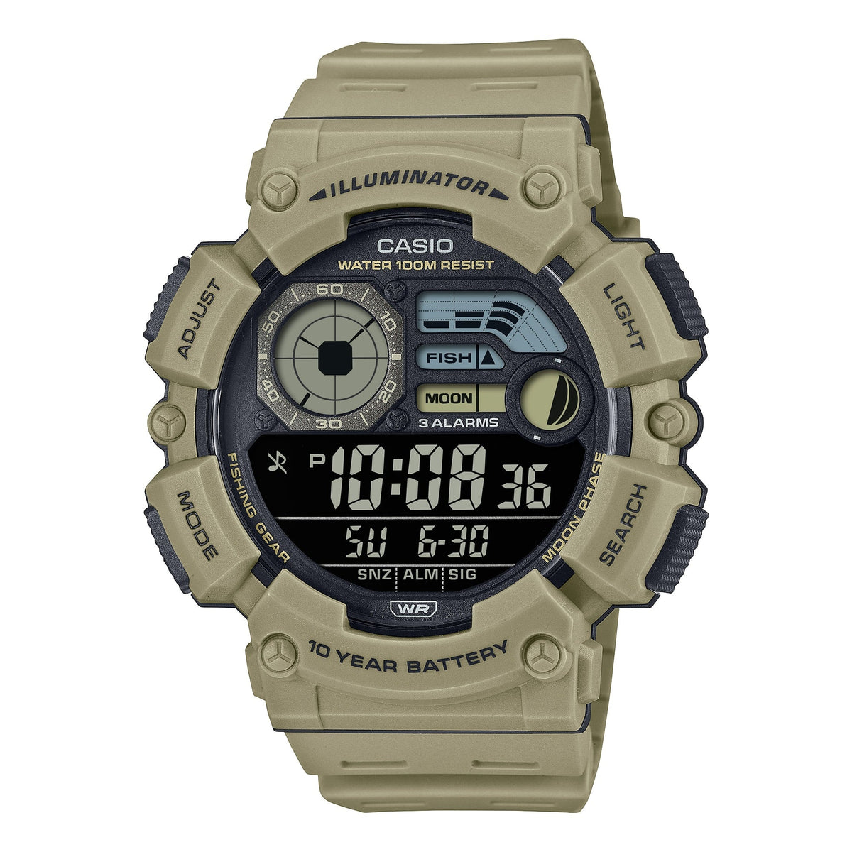 Casio Digital para Hombre con Correa de Resina, Fishing Gear y Fase Lunar – WS-1500H-5BV