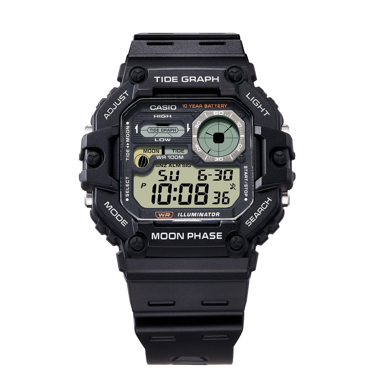 Casio Gráfica de marea, Illuminator, 10 años de batería, Fase Lunar para Hombre – WS-1700H-1AV