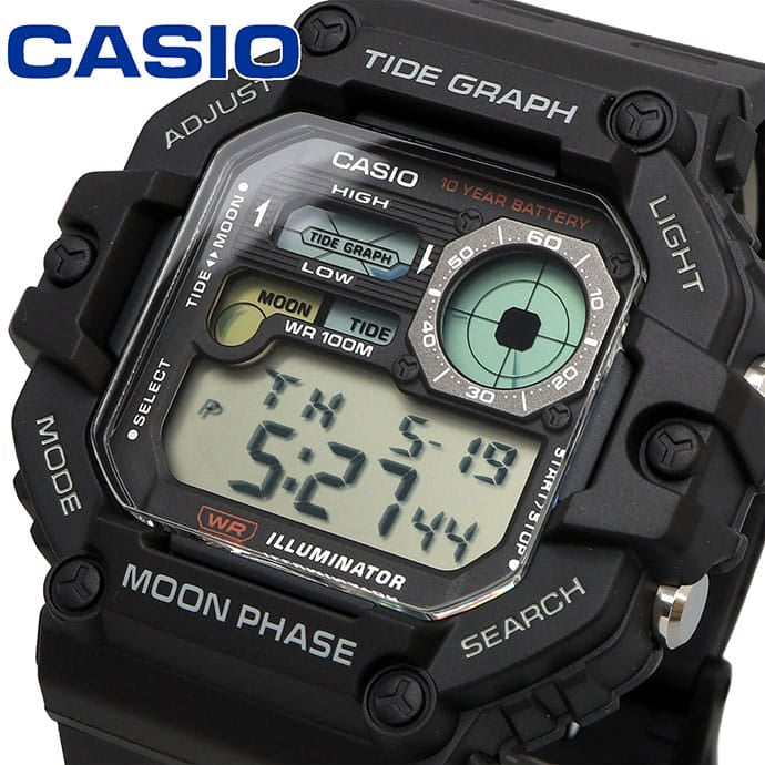 Casio Gráfica de marea, Illuminator, 10 años de batería, Fase Lunar para Hombre – WS-1700H-1AV