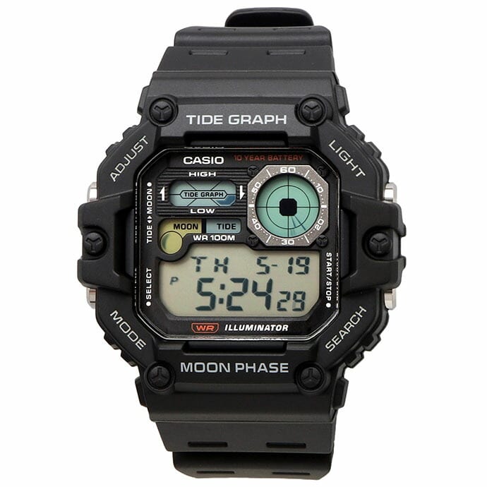 Casio Gráfica de marea, Illuminator, 10 años de batería, Fase Lunar para Hombre – WS-1700H-1AV