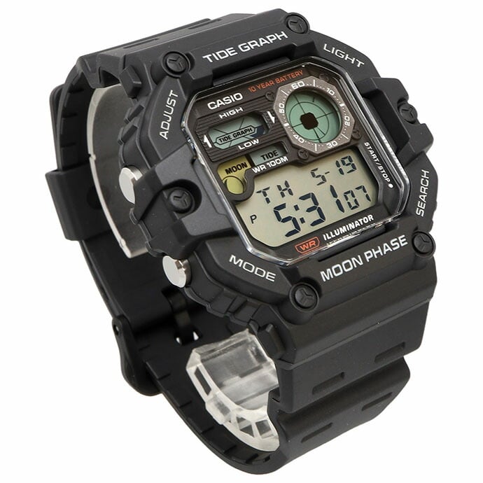 Casio Gráfica de marea, Illuminator, 10 años de batería, Fase Lunar para Hombre – WS-1700H-1AV