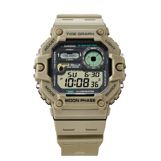 Casio Gráfica de marea, Illuminator, 10 años de batería, Fase Lunar para Hombre – WS-1700H-5AV